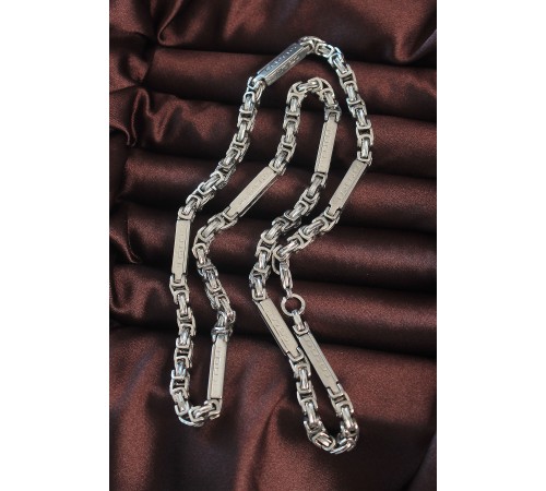 316L Çelik Gümüş Renk Parçalı Kral Zincir Kolye