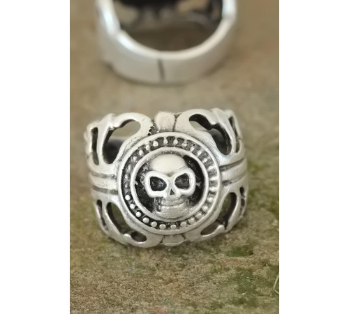 Eskitme Gümüş Renk Metal Kuru Kafa Tasarım Ayarlamalı Erkek Yüzük