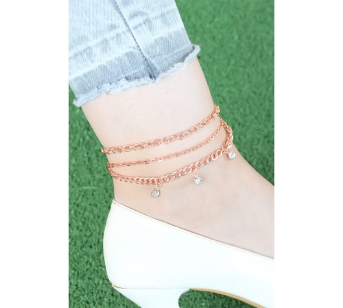 Zirkon Taşlı Rose Renk Zincirli Hal Hal