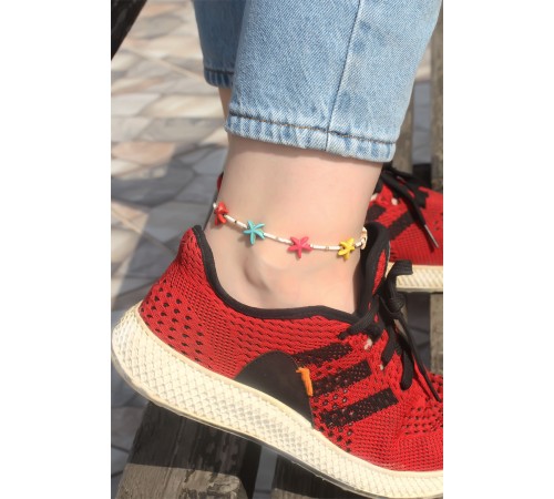 Renkli Deniz Yıldızı Tasarımlı Boncuklu Halhal