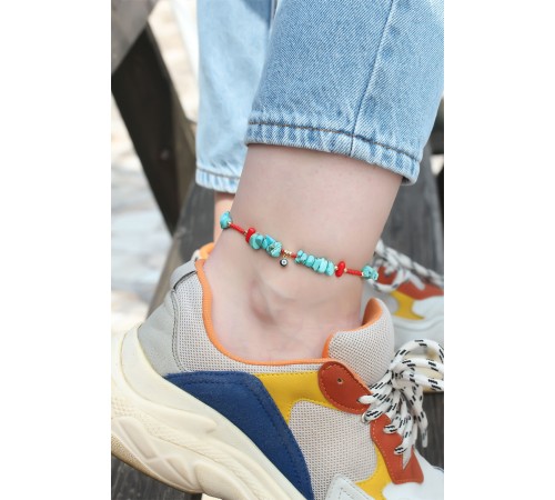 Mavi Doğal Taş Tasarımlı Nazar Boncuk Detaylı Halhal