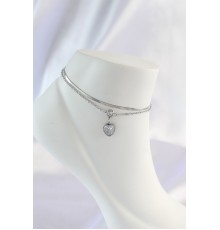 316L Çelik Gümüş Renk Zirkon Taşlı Kalp Tasarımlı 2li Halhal