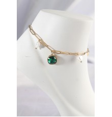 316L Çelik Gold Renk Zümrüt Taş Tasarımlı Halhal