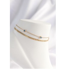 316L Çelik Gold Renk Nazar Boncuk Tasarımlı 2li Halhal