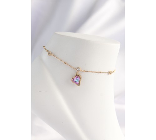 316L Çelik Gold Renk Renkli Zirkon Taşlı Kalp Halhal