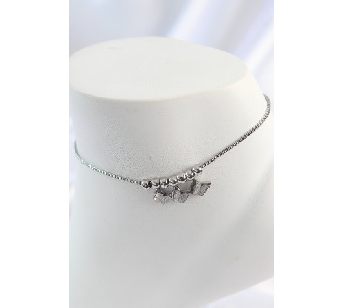 316L Çelik Gümüş Renk Simli Kelebek Model Kadın Halhal