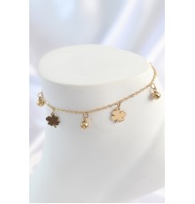 316L Çelik Gold Renk Sallantı Topçuk Yonca Model Kadın Halhal