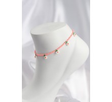 Pembe Renk Boncuklu Papatya Motifli Halhal