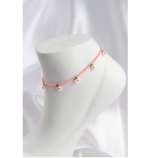 Pembe Renk Boncuklu Papatya Motifli Halhal