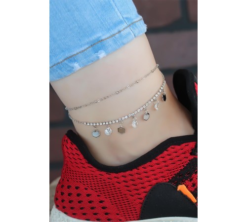 Zirkon Taşlı Silver Renk Kaplama Kalpli Hal Hal