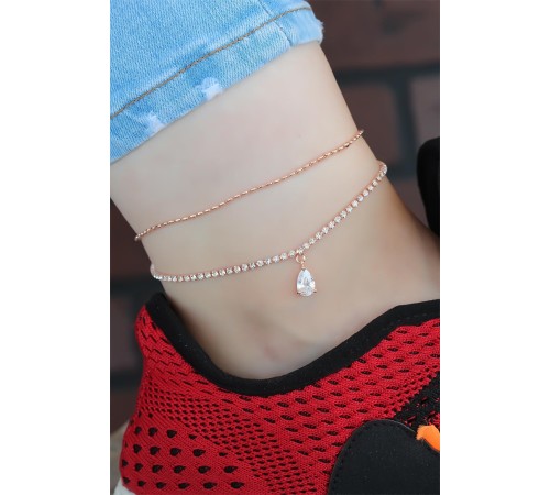 Zirkon Taşlı Rose Renk Çift Zincirli Hal Hal