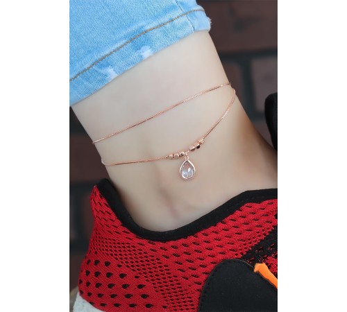 Kristal Taşlı Rose Renk Çift Zincirli Hal Hal