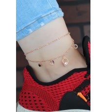 Kristal Taşlı Halkalı Rose Renk Çift Zincirli Hal Hal