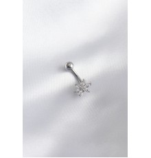 316L Cerrahi Çelik Gümüş Renk Zirkon Taşlı Çiçek Model Kadın Göbek Piercing