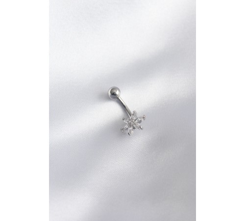 316L Cerrahi Çelik Gümüş Renk Zirkon Taşlı Çiçek Model Kadın Göbek Piercing