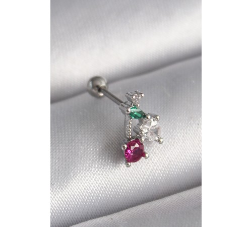 316L Çelik Gümüş Renk Zirkon Taşlı Tragus Piercing