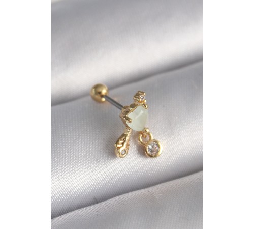 316L Çelik Gold Renk Beyaz Mineli Kalp Sallantı Zirkon Taşlı Tragus Piercing