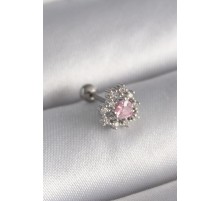 316L Çelik Gümüş Renk Zirkon Taşlı Kalp Tragus Piercing