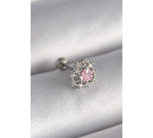 316L Çelik Gümüş Renk Zirkon Taşlı Kalp Tragus Piercing
