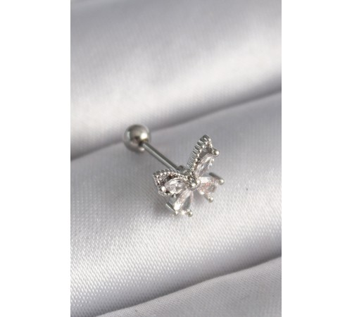 316L Çelik Gümüş Renk Zirkon Taşlı Kelebek Tragus Piercing