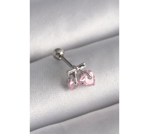 316L Çelik Gümüş Renk Pembe Zirkon Taşlı Kalp Tragus Piercing