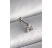 316L Çelik Gümüş Renk Üçgen Zirkon Taşlı Tragus Piercing
