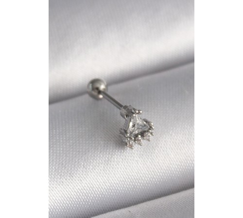 316L Çelik Gümüş Renk Üçgen Zirkon Taşlı Tragus Piercing