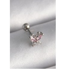 316L Çelik Gümüş Renk Pembe Zirkon Taşlı Kelebek Tragus Piercing