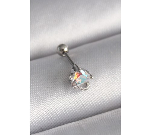 316L Çelik Gümüş Renk Zirkon Taşlı Kalp Tragus Piercing