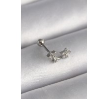 316L Çelik Gümüş Renk Zirkon Taşlı Yıldız Tragus Piercing