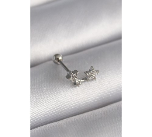 316L Çelik Gümüş Renk Zirkon Taşlı Yıldız Tragus Piercing