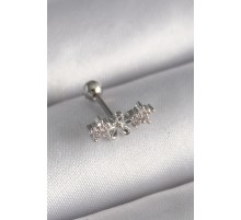 316L Çelik Gümüş Renk Zirkon Taşlı Çiçek Tragus Piercing