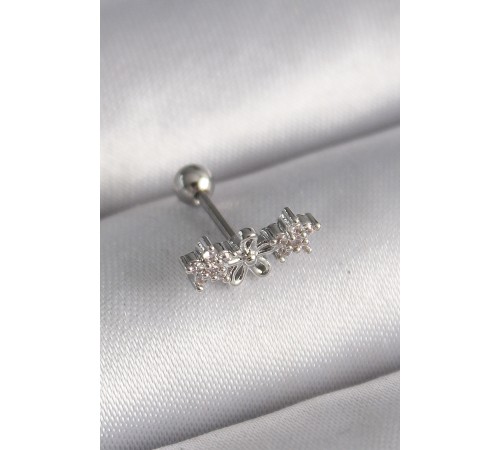316L Çelik Gümüş Renk Zirkon Taşlı Çiçek Tragus Piercing