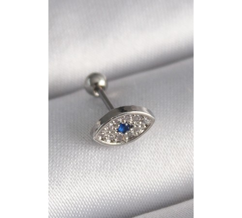316L Çelik Gümüş Renk Zirkon Taşlı Göz Tragus Piercing