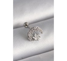 316L Çelik Gümüş Renk Zirkon Taşlı Ay Yıldız Tragus Piercing