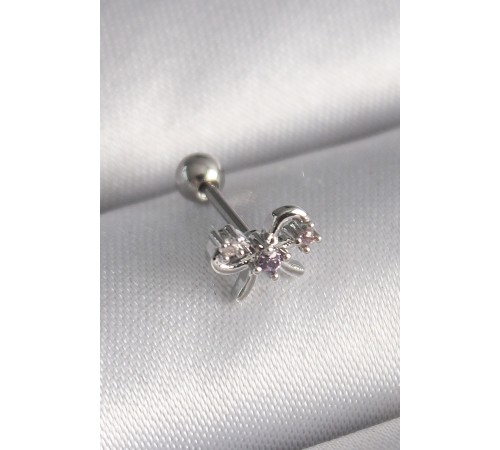 316L Çelik Gümüş Renk Zirkon Taşlı Kurdele Tragus Piercing