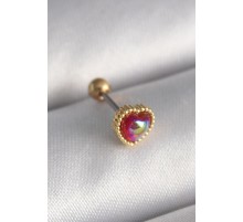 316L Çelik Gold Renk Kırmızı Mineli Kalp Tragus Piercing
