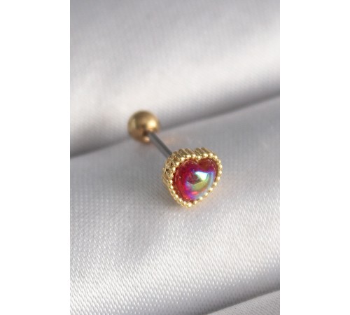 316L Çelik Gold Renk Kırmızı Mineli Kalp Tragus Piercing