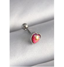 316L Çelik Gümüş Renk Kırmızı Mineli Kalp Tragus Piercing