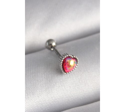 316L Çelik Gümüş Renk Kırmızı Mineli Kalp Tragus Piercing