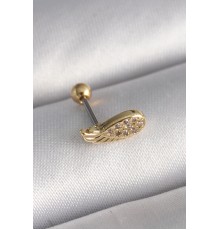 316L Çelik Gold Renk Zirkon Taşlı Kanat Tragus Piercing