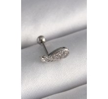 316L Çelik Gümüş Renk Zirkon Taşlı Kanat Tragus Piercing