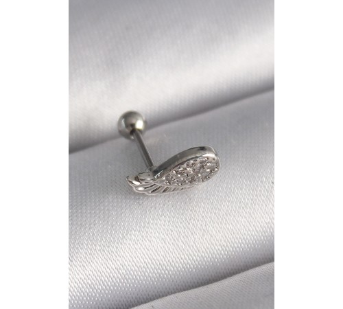 316L Çelik Gümüş Renk Zirkon Taşlı Kanat Tragus Piercing