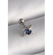 316L Çelik Gümüş Renk Mavi Zirkon Taşlı Tragus Piercing