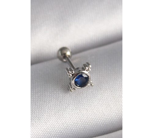 316L Çelik Gümüş Renk Mavi Zirkon Taşlı Tragus Piercing