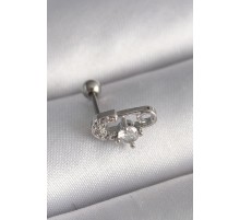 316L Çelik Gümüş Renk Zirkon Taşlı Toplu İğne Tragus Piercing