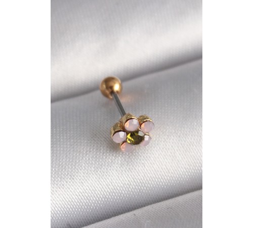 316L Çelik Gold Renk Zirkon Taşlı Çiçek Tragus Piercing