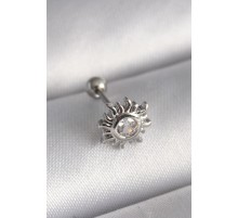 316L Çelik Gümüş Renk Zirkon Taşlı Güneş Tragus Piercing
