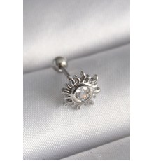 316L Çelik Gümüş Renk Zirkon Taşlı Güneş Tragus Piercing
