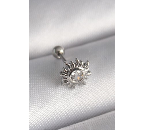 316L Çelik Gümüş Renk Zirkon Taşlı Güneş Tragus Piercing